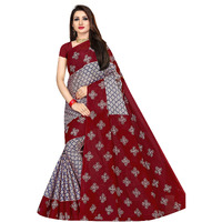TAMAIRA FASHION Womens Plain Weave Pure Cotton Saree Without Blouse Piece(973_Grey&Maroon)