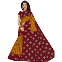 TAMAIRA FASHION Plain Weave Womens Pure Cotton Saree Without Blouse Piece (973_Mustard and Red)