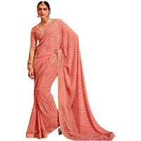 SIRIL Womens Leheriya Printed Georgette Saree with Unstitched Blouse Piece (2555S281_Peach)