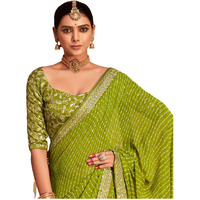 SIRIL Womens Leheriya Printed Georgette Saree with Unstitched Blouse Piece (2555S283_Green)