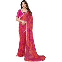 SIRIL Womens Bandhani Printed Chiffon Saree with Unstitched Blouse Piece (3218S212_Pink)