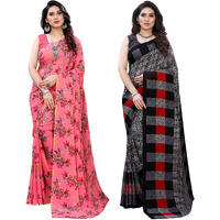 SIRIL Womens Floral Printed Georgette Saree with Blouse Combo Pack Of 2(1955S344_1989S385_Pink||Grey1)