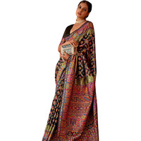 Amazon Brand - Anarva Womens Kashmiri Pashmina Jamawar Woven Banarasi Silk Saree With Blouse Piece(jamawar-black)