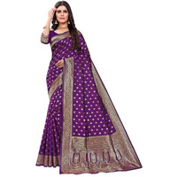 SIRIL Womens Art Silk Banarasi Jacquard Saree With Unstitched Blouse Piece (3412S158A_Dark Purple)