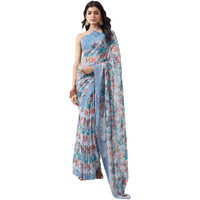 SIRIL Womens Georgette Printed Saree With Unstitched Blouse Piece (3451S1095_Light Grey)