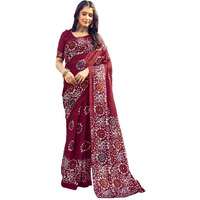 SIRIL Womens Cotton Printed Ready To Wear Saree With Unstitched Blouse Piece (7RS103_Maroon)