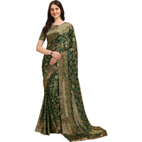 Jaanvi fashion Womens Georgette Printed Saree With Blouse Piece (sikhari-green-03_Seaweed Green)