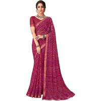 AKHILAM Womens Embellished Lace work Chiffon Bandhani Saree With Unstitched Blouse Piece (Magenta_SIMYA25801B_TFH)