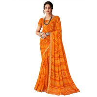 AKHILAM Womens Embellished Lace work Chiffon Bandhani Saree With Unstitched Blouse Piece (Yellow_SIMYA25802B_TFH)