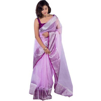 SIRIL Womens Jacquard Border & Dyed Organza Saree with Unstitched Blouse Piece(2844S144_Light Purple)