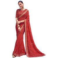 Satrani Womens Knit Pure Georgette Saree (2555S282N_Red)