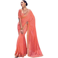 Satrani Womens Knit Pure Georgette Saree (2555S281N_Light Orange)