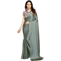 ANANT DESIGNER STUDIO Womens Satin Silk Plain Saree with Designer Blouse Piece Digital Printed (Olive Green)