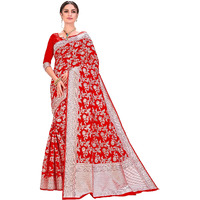 Glory Sarees Womens Banarasi Artificial Silk Saree With Blouse Piece (kara124-red_Red)