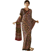 SAREE MALL Womens Ajrkh Print Satin Crepe Paisley Printed Saree With Unstitched Blouse Piece(Black_MOHAR202B_HS)