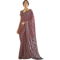 SAREE MALL Womens Ajrak Crepe Satin Printed Saree With Unstitched Blouse Piece(Red_MOHAR204A_HS)