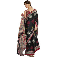 SAREE MALL Womens Ajrak Crepe Satin Printed Saree With Unstitched Blouse Piece(Black_MOHAR201B_HS)
