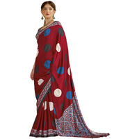 SAREE MALL Womens Ajrkh Print Satin Crepe Polka Dot Printed Saree With Unstitched Blouse Piece(Red_MOHAR101A_HS)