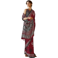 SAREE MALL Womens Ajrak Crepe Satin Printed Saree With Unstitched Blouse Piece(Red_MOHAR201A_HS)
