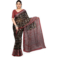 MIRCHI FASHION Womens Plain Weave Chiffon Floral Printed Saree with Blouse Piece (39191A-Black, Red)