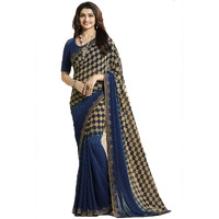 RAJESHWAR FASHION WITH RF Womens Checkered Printed Georgette Sarees For Women With Jacquard Lace Border & Blouse(A16 DARK BLUE_Multicolored_Free Size 6.30 Mtr)
