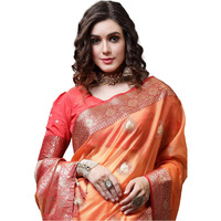 Satrani WomenS Tabby Silk Banarasi Jacquard Saree With Unstitched Blouse Piece(3045S5614NA_Orange2)