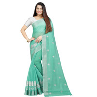 Indian Fashionista Stylish Cotton Silk Casual Wear Saree With Unstitched Blouse For Women (Green)