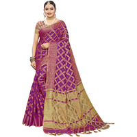SIRIL Womens Silk Blend Woven Design Kanjeevaram Saree with Blouse (1415S150; Purple; Banarasi)
