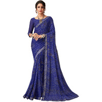 AKHILAM Womens Embellished Lace work Chiffon Bandhani Saree With Unstitched Blouse Piece (Blue_SIMYA25803C_TFH)