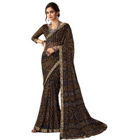 AKHILAM Womens Embellished Lace work Chiffon Bandhani Saree With Unstitched Blouse Piece (Black_SIMYA25802C_TFH)