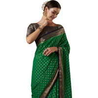 AKHILAM Womens Woven Design Ethnic Motif Georgette Kanjeevaram Saree With Unstiched Blouse Piece (Green_ARYA9002_FL)