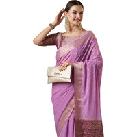 AKHILAM Womens Woven Design Ethnic Motif Georgette Kanjeevaram Saree With Unstiched Blouse Piece (Lavendar_ARYA6005_FL)