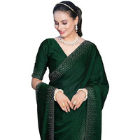 Satrani Womens Pure Georgette Saree (3186S134N_Dark Green)