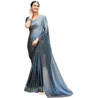 Satrani Womens Pure Georgette Saree (3430S277N Steel Grey)