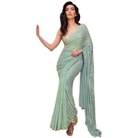 SIRIL Womens Sequence Embroidery Georgette Saree with Unstitched Blouse Piece (3148S103_Turquoise)