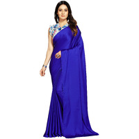 ANANT DESIGNER STUDIO Womens Satin Silk Plain Saree with Designer Blouse Piece Digital Printed (Royal Blue)