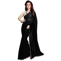 MIRCHI FASHION Womens Plain Weave Georgette Mirror Lace Work Saree with Blouse Piece (M1023-Black)