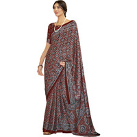 SAREE MALL Womens Ajrak Crepe Satin Printed Saree With Unstitched Blouse Piece(Red_MOHAR203A_HS)
