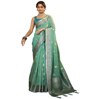 Satrani Womens Banarasi Silk Blend Saree (2786S102N_Turquoise Green)