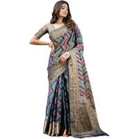 SIRIL Womens Organza Jacquard Saree With Unstitched Blouse Piece (3414S205_Blue)