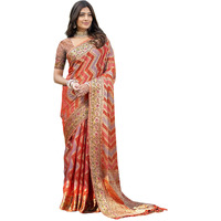 SIRIL Womens Organza Jacquard Saree With Unstitched Blouse Piece (3414S203_Orange)