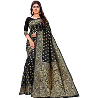 Sugathari Womens Banarasi Saree Pure Kanjivaram Silk Saree Soft new ladies 2023 Design Wear Pattu Sarees Latest Cotton Party Sari collections With Blouse Piece for Wedding sadi (PARI S-1 BLACK)