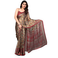 MIRCHI FASHION Chiffon Womens Kalamkari Floral Block Printed Saree With Blouse Piece (38941-Beige, Rust)