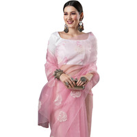 AKHILAM Womens Pink Bagh design Organza Saree With Unstitched Blouse Piece (4KAVI404)