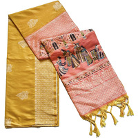 NK Textiles Womens Bride Groom Butta Design Woven with Heavy Pallu Handloom Raw Silk Saree with Tassels (16 COLORS & DESIGNS), Yellow