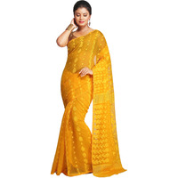 BENGAL HANDLOOM Womens Cotton Silk Dhakai Bbd1 Soft Jamdani Sarees, Yellow