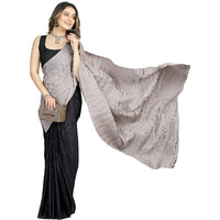 Sidhidata Womens Crushed/Pleated Plain Chinon Saree With Unstitched Blouse Piece (Rupalii Dark Grey_Dark Grey_Free Size)