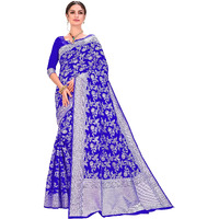 Glory Sarees Womens Banarasi Artificial Silk Saree With Blouse Piece (kara124-royalblue_Royal Blue)