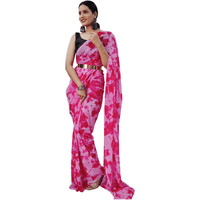 Sidhidata Womens Georgette Printed Ready To Wear 1 Minute saree With Unstitched Blouse Piece (Free Size) (Pink, Without Belt)