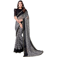 SIRIL Womens Printed Chiffon Saree with Unstitched Blouse Piece (3296S574_Black & White)